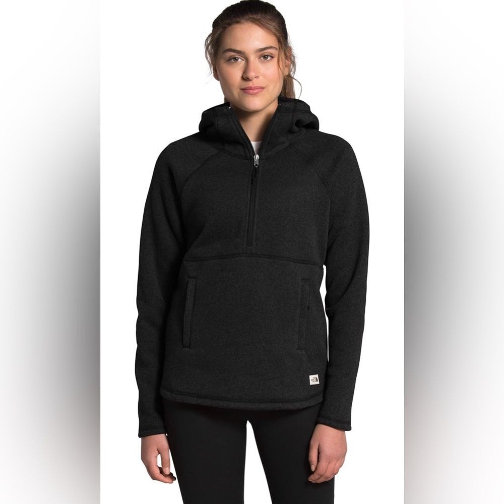 The North Face Black Crescent Hooded Half Zip Fleece Lined Pullover Medium